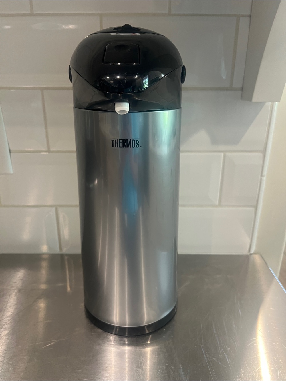 Thermos Stainless Steel Airpot - Silver & Black coffee canister carafe